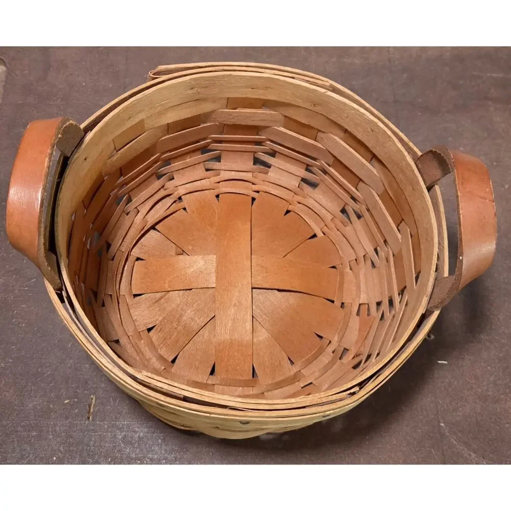 Vintage 1991 Longaberger Handwoven Wood Button Basket 7